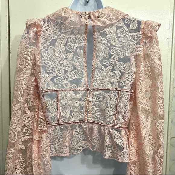 Womens S Embroidered Lace Sheer Pink Top Fairy Barbie Feminine Coquette Romantic - Picture 8 of 12